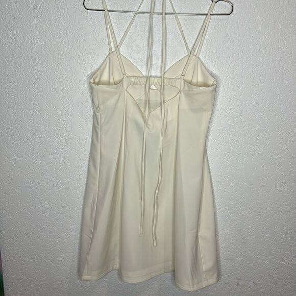 NWT SIMKHAI Eilish button-embellished crepe halterneck mini dress Ivory Size 12 - Picture 7 of 15